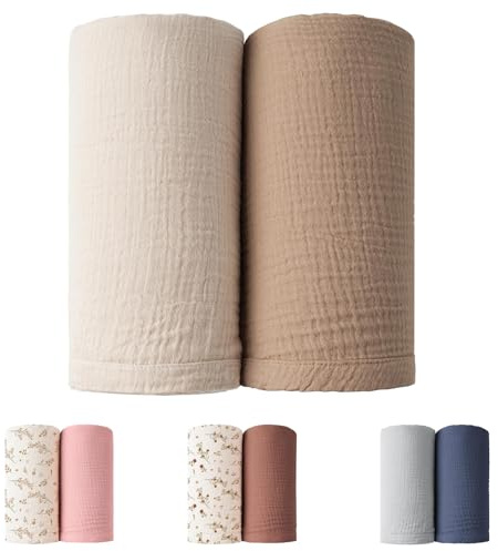 Winmany 2-pack Baby muslin linda filtar nyfödd pojke flicka barnkammare mottagande filt lindning baby nödvändigheter för året 100 x 100 cm/40 x 40 tum (kaki + beige)