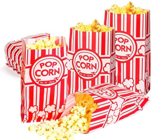 Popcorn Tüten, Papier Popcorn Tüten, Popcorn Box Candy Tüte, Klein Popcorntüte, Rot und Weiß Gestreift, für Salzstangen und Candybar Party,Popcorn, 100 Stück,21 x 9 cm