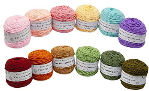 IBOWZ Crochet Yarn 12 x 200g Balls of Knitting Yarn,Yarn for tufting Gun,Professional DIY Rugs Knitting Yarn,8 Strands Thread,5mm Thick,200m per Ball,Cotton & Polyester Mixed Yarn for Crochet