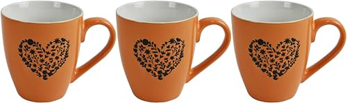 Catergold Mugs Set Coffee Tea Hot Chocolate Milk Tumbler Large Mugs for Multipurpose House Office Cafes Use Ideal for Gifting Tableware (Orange Heart 3pcs 500ml)