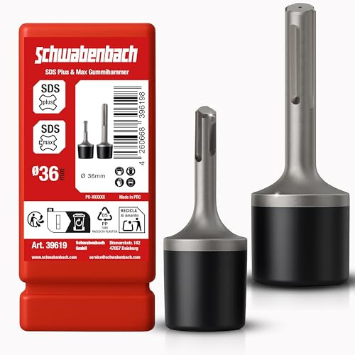 Schwabenbach SDS Plus & Max Marteau en caoutchouc 35 mm + adaptateur – Embout de marteau perforateur en caoutchouc – Pour la pose de carrelage, nivellement de tuyaux et radiateurs, carreleur, marteau