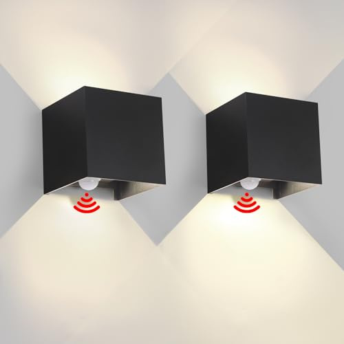 2-pack inomhus utomhusvägglampa med LED-rörelsedetektor utomhus vägglampa IP65 vattentät svart 6 W 4 000 K aluminium fyrkant ljusvinkeljustering