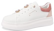 QUEEN HELENA Sneakers Platform Scarpe da Ginnastica con Strass Casual Leggere Donna X32-14 (Bianco e Rosa, Sistema Taglie Calzature EU, Adulto, Donna, Numero, Media, 40)