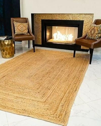 BioEcoLux Alfombra de pasillo 60 x 90 cm – Alfombra de yute natural Boho Ethno – Hecho a mano y moderna – 100% fibra natural – Sala de estar, dormitorio, cocina, pasillo, exterior – Beige