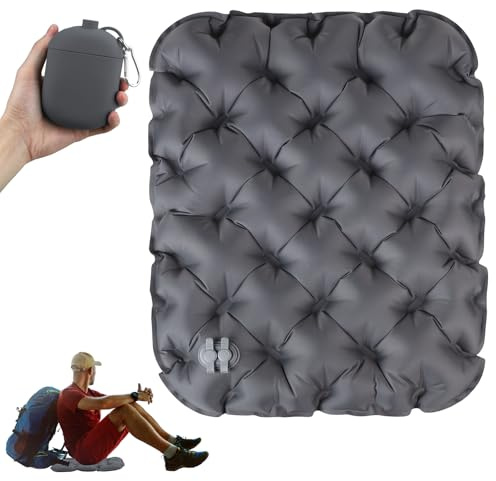 EXLECO Coussins Siège Gonflable avec Pompe à Air, Coussin Gonflable Voyage Coussin de Siège Gonflable Portable Coussin de Siège de Camping Gonflable pour Aventures en Plein, Plage, Extérieur, Gris