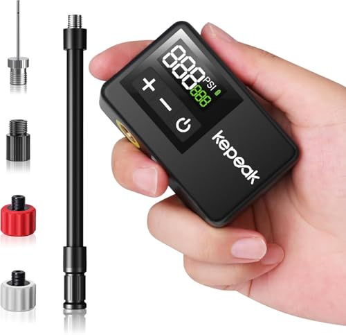 KEPEAK Mini Electric Bike Pump, Bicycle Pump with Digital Pressure Gauge, Portable Bike Air Pump Tire Inflator with Presta and Schrader Valve for Road, Mountain, City Bike, E-Bike and Ball