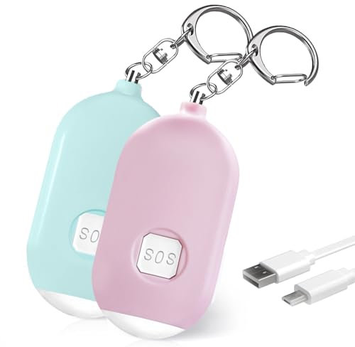 Taschenalarm für Frauen, 2 Stücke 130db Personal Alarm Selbstverteidigung Schlüsselanhänger Alarm mit Taschenlampe, Panikalarm Persönliche Sicherheit Frauen, Kinder, Senioren