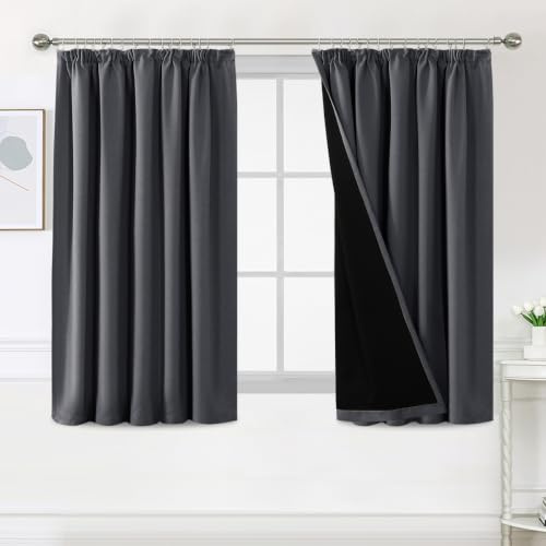 H.Versailtex 100% Blackout Curtains for Bedroom, Pencil Pleat Black Out Living Room Curtains Super Soft Thermal Insulated Curtain Pair Panel with Tiebacks, W46x L54 Inch, 2 Panels, Charcoal Grey