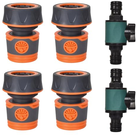 Schlauchkupplungs Set, 4x 3/4 (19 mm) Schlauchverbinder + 2x Doppelte Kupplung mit Rückschlagventil, Anti Leck & Druckbeständig, Gardena Kupplung Ideal für Gartenbewässerung, Haushalt, Autowäsche