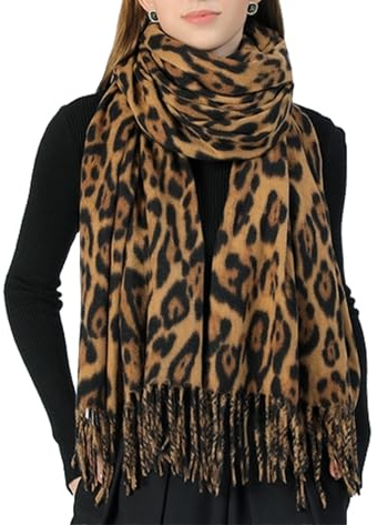 XuoAz Women's Leopard-Print-Winter-Scarf Soft Thick Warm-Shawl Scarves Long Blanket Wraps