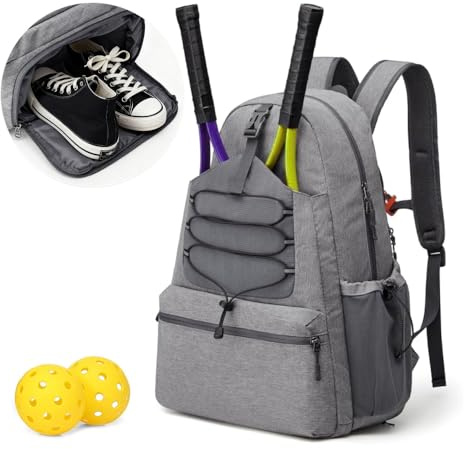 VGECEE Tennistasche Tennisrucksack 52 * 40 * 23CM Pickleball Schläger Tasche Große Padel Tennis Racket Tasche Badminton Schlägertasche Rucksack Hält 4 Schläger mit Schuhfach für Badminton Schläger
