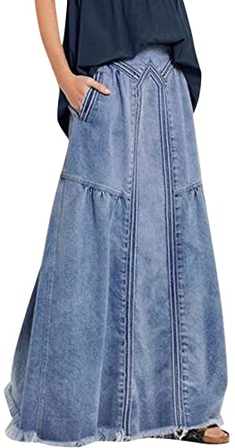 Générique Jupe en Jean Femme Taille Haute Slim fit décontractée Maxi Jupe A Ligne Style Tendance Confortable pour Toutes Occasions (Light Blue, M)