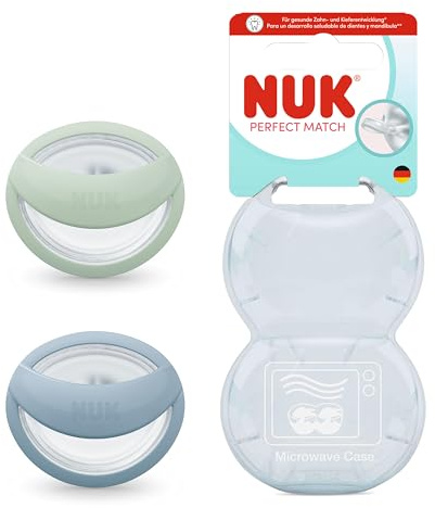 NUK Perfect Match Baby Nappar | 0–6 månader | Amningsvänliga tandregleringsnappar | 95% acceptans för bebis** | grön och blå | 2-pack
