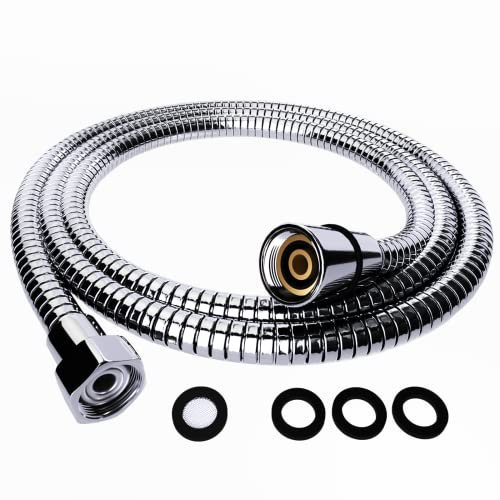 Flexible Douche 2m – VYRNEXA Tuyau Douche en Acier Inoxydable, Anti-Torsion & Anti-Pliure, Antifuite, Universel G1/2, Chrome/Argentée (200, Centimètres)