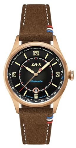 AVI-8 Flyboy Lafayette AV-4153 - Reloj automático de edición limitada para hombre de 42 mm con correa de piel