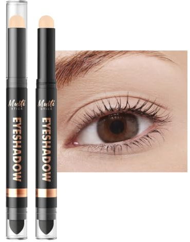 Matte Eyeshadow Stick with Smudger - 2-in-1 Cream to Powder Eye Shadow Pen, Beige Nude Matte, Waterproof Long Lasting, Nude Multi-Use Primer & Highlighter Makeup Base