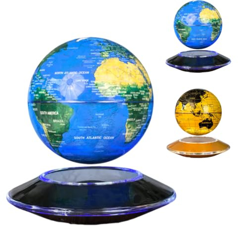 6 svävande klotlampa med LED-ljus & 360° självroterande, 6 färger Magnetic Levitating World Map Light, för skrivbordsdekoration för hemmakontor blue