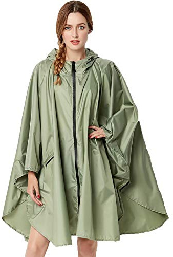 NUUR Veste de Pluie Poncho pour Femme Imperméable Léger Réutilisable Randonnée Manteau de Pluie Veste avec CapucheVert