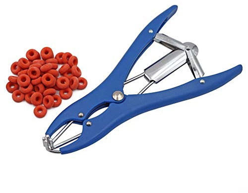 M.Z.A Pinza per castrazione per animali con 100 anelli in gomma, strumento chirurgico veterinario per animali (pinza per castrazione animale)