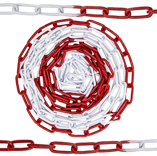 Cadena de barrera de dos colores rojo-blanco. Advertencia cadena de eslabones de 5 mm cadena de seguridad de construcción cadena de seguridad de metal. (26 metro)