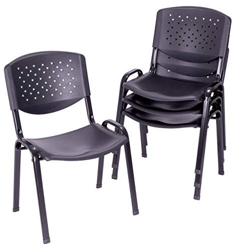 Nexos Trading 4er Set Bürostuhl Konferenzstuhl Besucherstuhl schwarz LxBxH 48 x 54 x 79 cm Stapelstuhl Metallrahmen stabil Sitzfläche Kunststoff