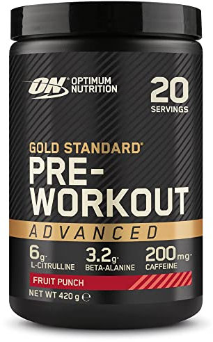 Optimum Nutrition Gold Standard Polvo Avanzado Pre Entrenamiento, Energy Booster con L-Citrulina, Beta Alanina, Cafeína y Vitaminas B12 y B6, Sabor Ponche de Frutas, 20 Porciones, 420 g