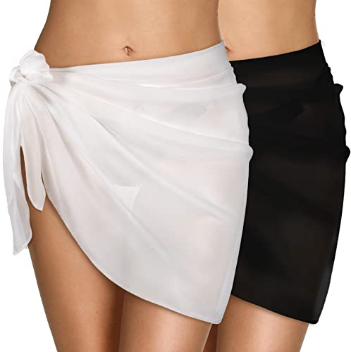 CMTOP Pareo Playa para Mujer Traje de Baño Chal de Gasa Vestido Envolvente Corto Falda Pareo Bikini Cubierta Sarong para Playa Piscina Vacaciones(A,Talla única)
