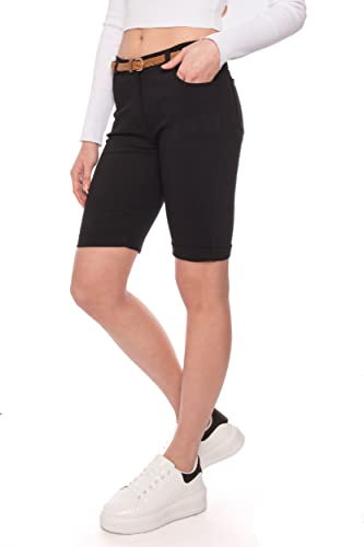 Kendindza Chino Shorts Damen Kurze Bermuda Knielang Hose Sommer Elegant (S, Schwarz)