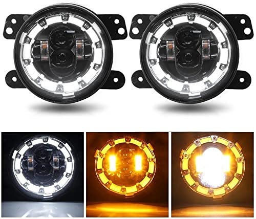 Mincar 4In Led Nebelscheinwerfer Weiß Gelber Halo Angel Eyes Nebelscheinwerfer Taglichter Für Jeep Wrangler Jk Tj Cherokee Dodge Chrysler 2 Stücke