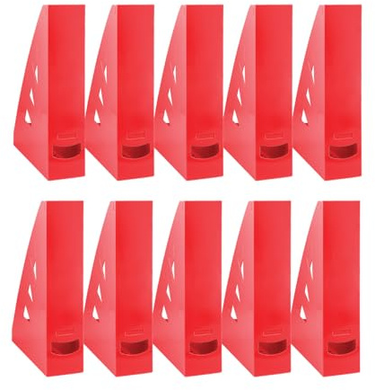 OFFICE PRODUCTS Stående samlare modern design/10 stycken/A4 – färg: röd/hård plast/genombrutna/skrivbordsorganisatör för tidskrifter, okrossbar