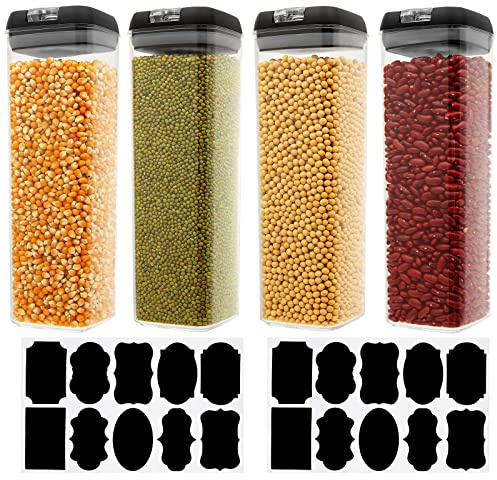 JMIATRY 4 Pack Cereal Storage Pasta Containers with Airtight Lids, 1.9L Plastic Clear Spaghetti Storage Jar with Labels, BPA Free Kitchen Storage Jars for Storing Pasta, Flour, Cereal and Sugar