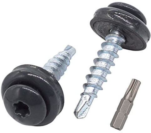 SKIR'CO (40 st) Metalltakskruvar, 4,8 x 20 mm målade självborrande skruvar med EPDM-brickor, torxhuvud (antracitgrå RAL 7016)