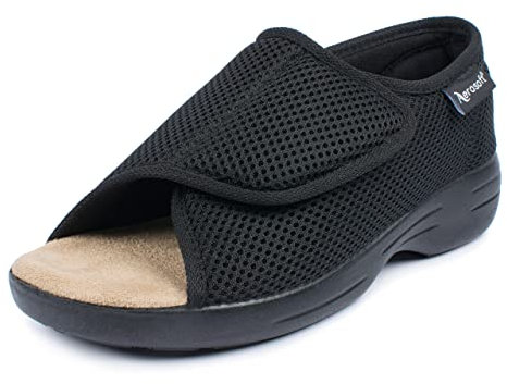 Aerosoft Reha-Sandale Stretch 14 Damen Herren Klettverschluss Weite G-H rutschhemmend (Schwarz, 39)