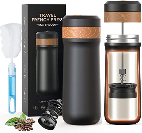 HAILASRE Portable Français Presse Cafetière 12 oz Cafetière Français de voyage Tasse à café isolée en acier inoxydable idéale pour le camping et les voyages