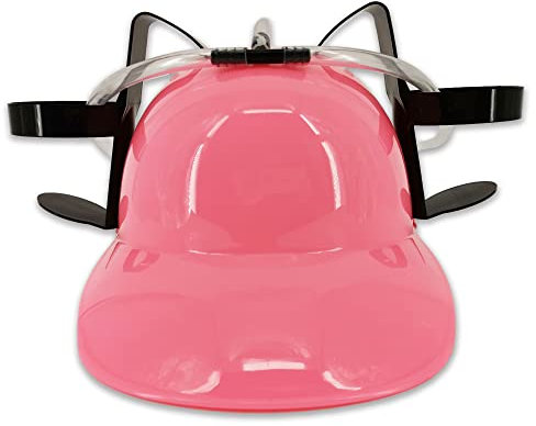Pohotobooth Props Ltd Drinking Helmet Pop Soda Hat Hand- Free Can Holder With Straw (Pink)