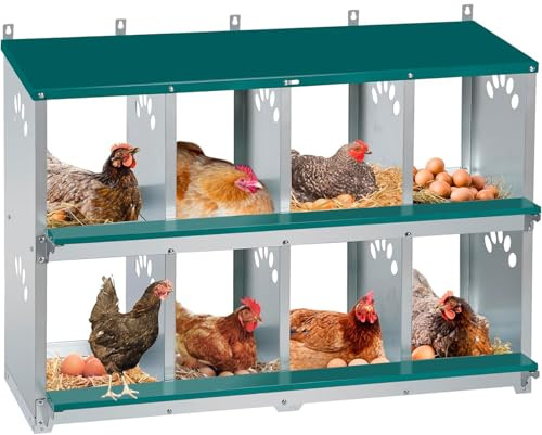 Toriexon Chicken Nesting Box, 8 Compartment Metal Nesting Box, Wall Mountable Nesting Boxes for Chicken, 42.5 L x 13.0 W x 25.0 H, Green