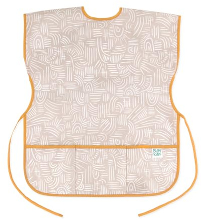 Bumkins Short Sleeve Smock, Toddler Reusable Waterproof Bib for Girls and Boys Ages 3-7 Years, Junior Childrens, Kids Paint Apron, Arts, Crafts and Play with Pocket, Soft Fabric, Boho Beige