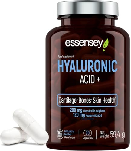 ESSENSEY Hyaluronic Acid+ 90 Capsules - Advanced Skincare and Joint Health Supplement with Vitamin C, Collagen Support, Proline, and Chondroitin - Promotes Radiant Skin, Flexible Joints