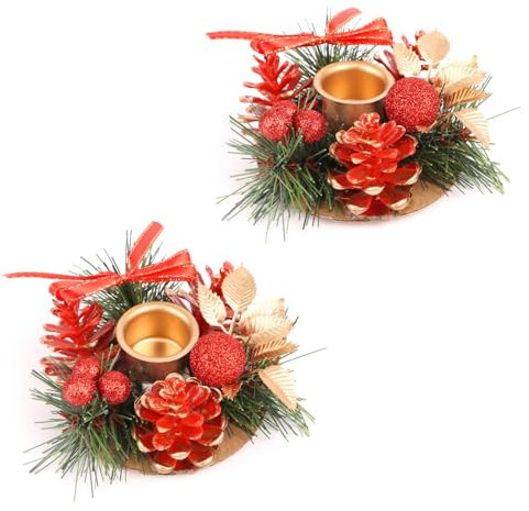 DERAYEE 2 Pack Christmas Candlestick Holders, Red Decorative Candle Holders for Christmas Table Mantle Fireplace Decoration