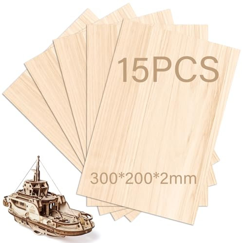 BLUESEABUY 15 Pezzi Compensato 300×200×2mm Pannelli di Legno Legno Compensato Tavolo da Disegno Tavolo Artigianale Adatto per Pirografia Pittura Traforo Laser Artigianato Fai Da Te