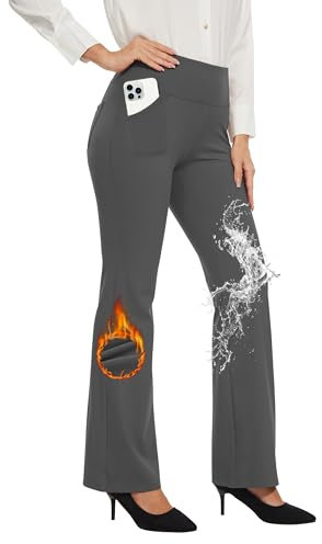 Desol Thermo Bootcut Yogahose Damen mit Innenfleece, Fleecegefüttert Schlaghose mit 4 Taschen, Winter Sporthose Damen Lang, Hohe Taille Stretch warme Jogginghose