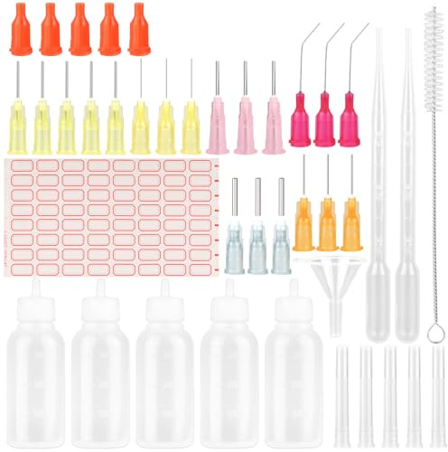 JIANGZHIB 5 botellas de aguja, 30 ml, aplicador de punta de aguja, aplicador de punta de aguja con 20 agujas finas, botella dosificadora para manualidades, pegamento, pintura acrílica, aceite