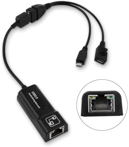 Buffering Reducing LAN Ethernet Adapter Micro USB to RJ45 Ethernet Adapter for Fire TV Stick Lite/4K Max with USB OTG Cableadapter for Stable Wired Internet Connection, High-Speed Up to 100 Mbps,Black