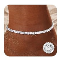 Diamday Fußkettchen für Frauen 925 Sterling Silber Wasserdicht Fussketten Einstellbare Frauen Fußkette CZ/Layered/Bead/Tennis Link Fußkettchen Strandschmuck Geschenk Mit Blauer Box