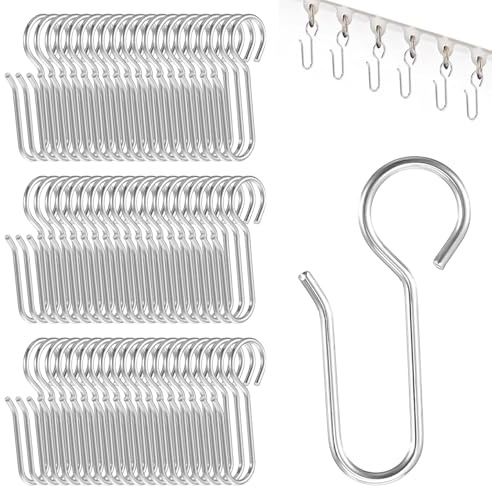 60-Pack Silver S-Hook Curtain Clips,Hooks For Curtain Track - Flexible Metal Hooks for Drapery Tracks & Ceiling Rails
