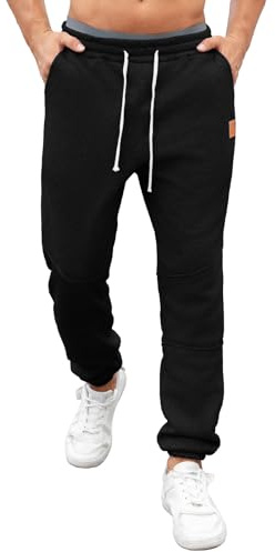 Aisprts Pantalon Survêtement Homme Polaire Pantalon de Sport Chaud Hiver Bas de Jogging Coupe Ample à Bas Élastiqué et Poches Latérales, Noir, 3XL