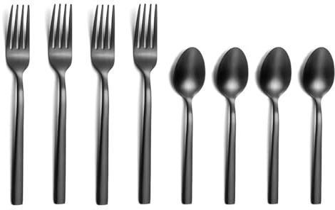 Amefa Escade Negro Satén - Juego de 4 cucharas moka y 4 tenedores para tartas