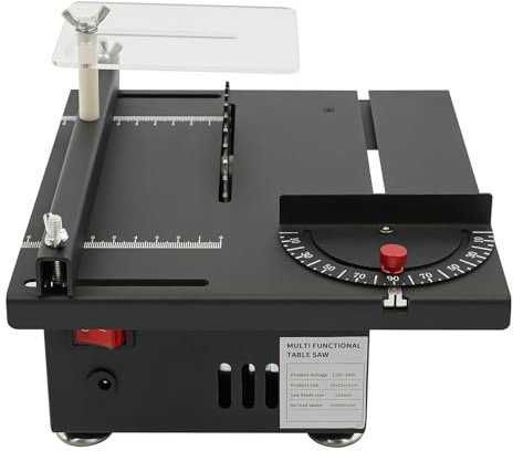 Minisierra circular de mesa de 200 W, 10000 rpm, 33 mm, profundidad de corte 0-90°, ángulo ajustable, velocidad de 7 marchas, acero laminado en frío, sierra de mesa para madera, plástico, bricolaje