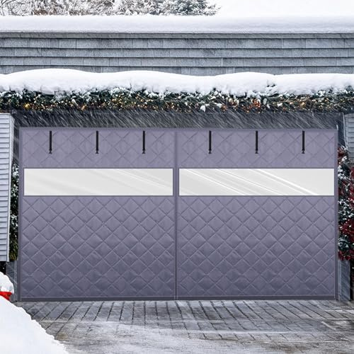 Garagentorschutz für den Winter, 183x183cm 183x213cm Thermo-Garagentor-Isolier-Set, magnetisch wärmeisoliert Garagentorabdeckung mit Sichtbaren Fenstern(Gray,W488xH244cm)