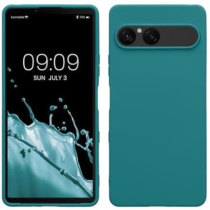 kwmobile Fodral för Sony Xperia 10 VII TPU-fodral – mobiltelefonfodral stöder trådlös laddning, flexibelt skyddsfodral, gummerat skydd i matt petrol